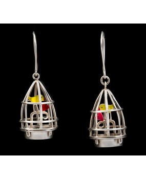 Handmade earrings "Cage - Bird"