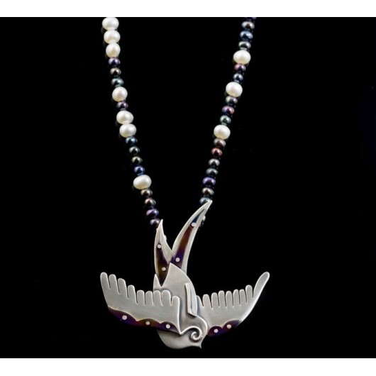 Handmade necklace "Bird Titanium"