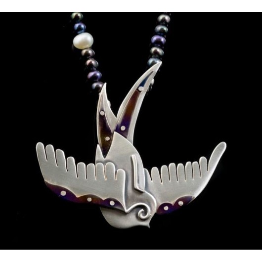 Handmade necklace "Bird Titanium"