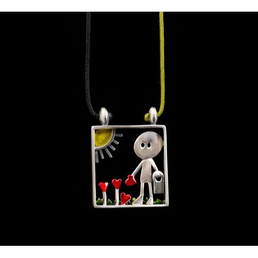 Handmade necklace "Little man who cultivates hearts"