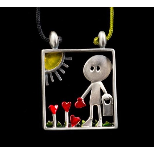 Handmade necklace "Little man who cultivates hearts"